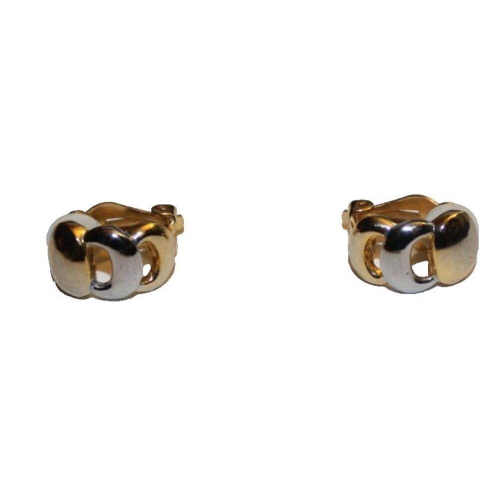 Vintage Two Tone Silver and Gold Metal clip-on Earrings